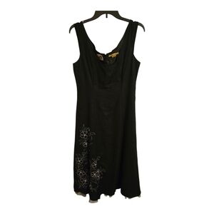 Nikki Valentine Linen Maxi Dress Sz 8 Women Black Embroidered Gothic Boho Art